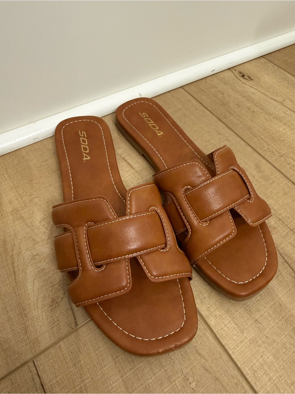 Soda Brown Slide Sandals 8.5
